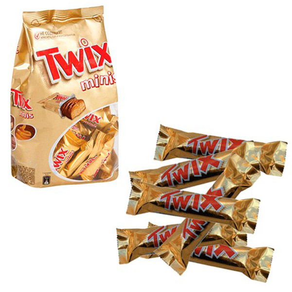 Батончик шоколадный, TWIX, "Minis", комплект в упаковке мультипак, вес 184 г, Россия