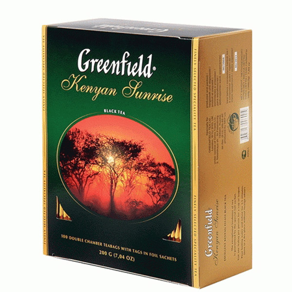 Чай пакетированный Greenfield, "Kenyan Sunrise", черный кенийский, 100 пакетиков по 2 г, Россия