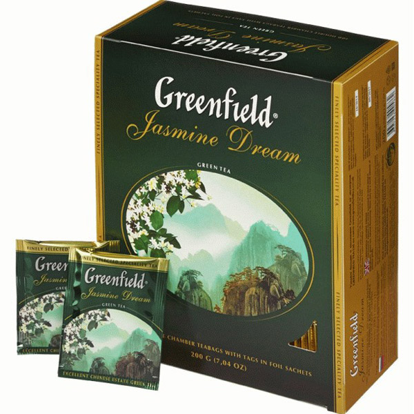 Чай пакетированный Greenfield, "Jasmine Dream", зеленый, с жасмином, 100 пакетиков по 2 г, Россия, 0586-09