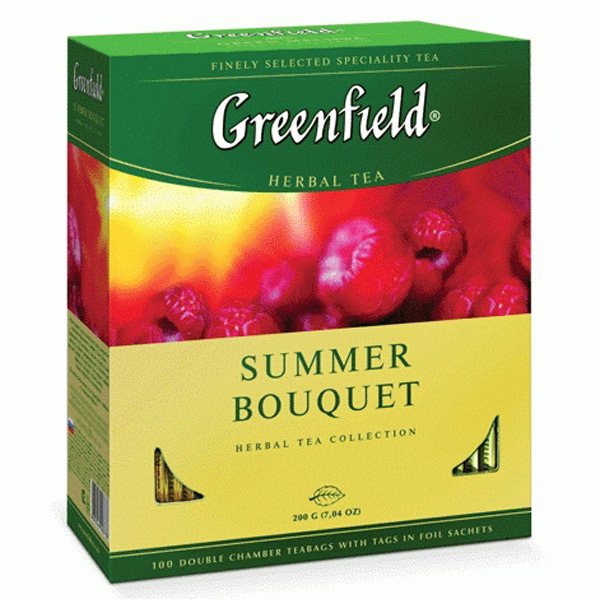 Чай пакетированный Greenfield, "Summer Bouquet", фруктовый, с малиной и шиповником, 100 пакетиков по 2 г, Россия