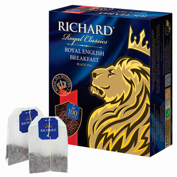 Чай пакетированный RICHARD, "Royal English Breakfast", черный, 100 пакетиков по 2 г, Россия