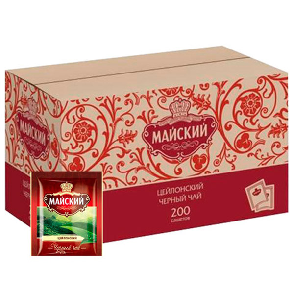 Чай пакетированный Майский, черный цейлонский, 200 пакетиков по 2 г, Россия, 101009