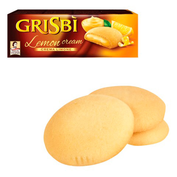Печенье GRISBI, "Lemon cream", с начинкой из лимонного крема, хрустящее, вес  150 г, Италия