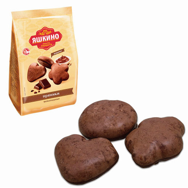 Пряники Яшкино, "Шоколадные", сахарная и шоколадная глазурь, вес 350 г, Россия