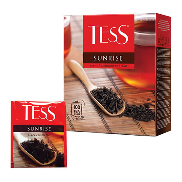 Чай пакетированный Tess, "Sunrise", черный цейлонский, 100 пакетиков по 1,8 г, Россия, 0918-09