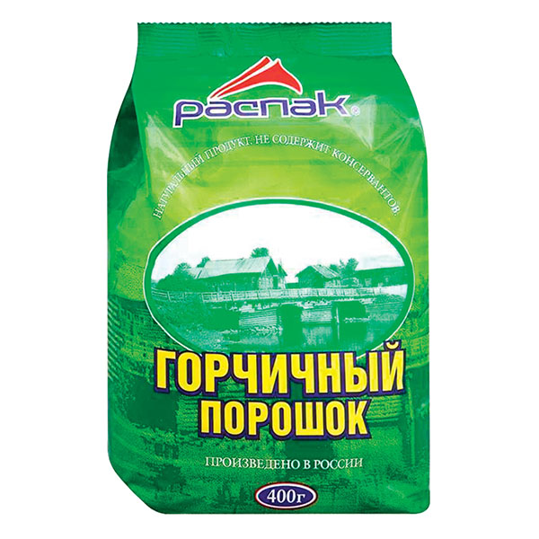 Продукт бакалейный: горчичный порошок, РАСПАК,  400 г, мягкий пакет, Россия
