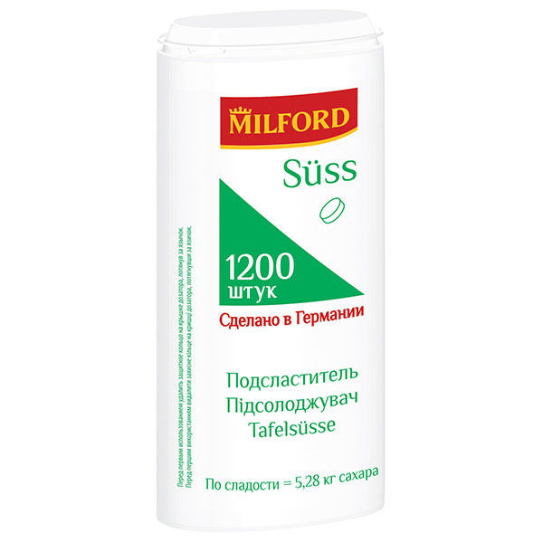 Сахарозаменитель Milford, "Suss", на основе цикламата и сахарина, таблетки, в упаковке 1200 шт., вес 72 г, 486102, Германия