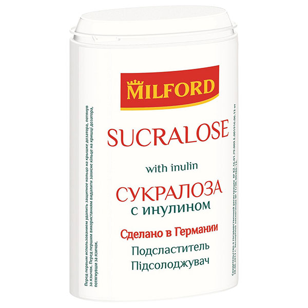 Сахарозаменитель Milford, "Sucralose", Сукралоза с инулином, таблетки, в упаковке 370 шт., вес 22,2 г, 941201, Германия