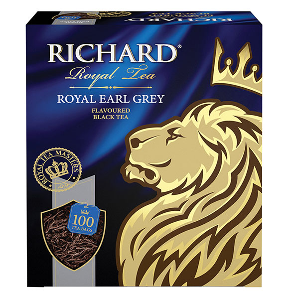 Чай пакетированный RICHARD, "Royal Earl Grey", черный цейлонский, с бергамотом, 100 пакетиков по 2 г, Россия, 610250