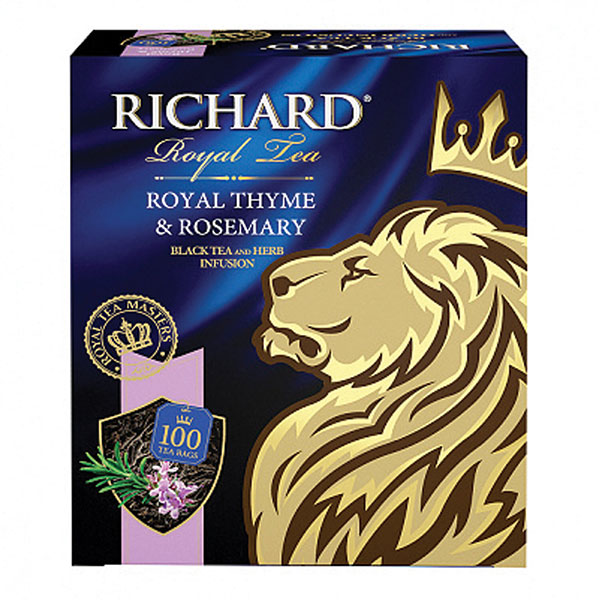 Чай пакетированный RICHARD, "Royal Thyme & Rosemary", черный, с чабрецом и розмарином, 100 пакетиков по 2 г, Россия, 100647