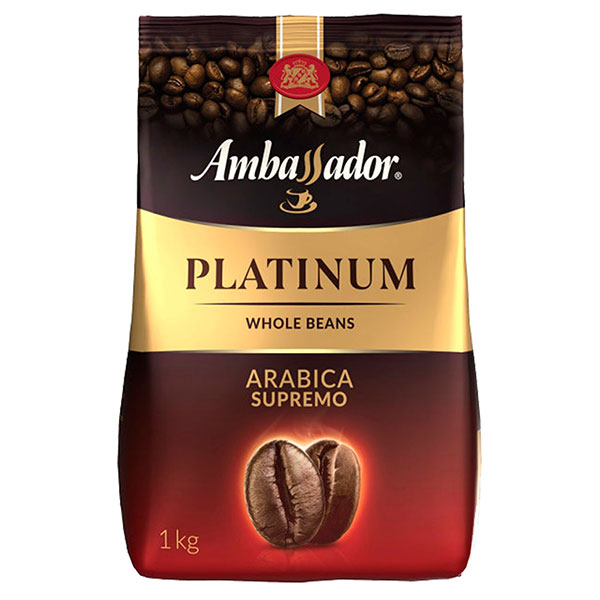 Кофе в зернах Ambassador, "Platinum", вес 1000 г, 100% Арабика, Россия