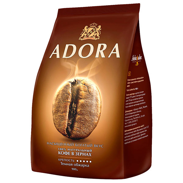Кофе в зернах Ambassador, "Adora", вес  900 г, 100% Арабика, Россия