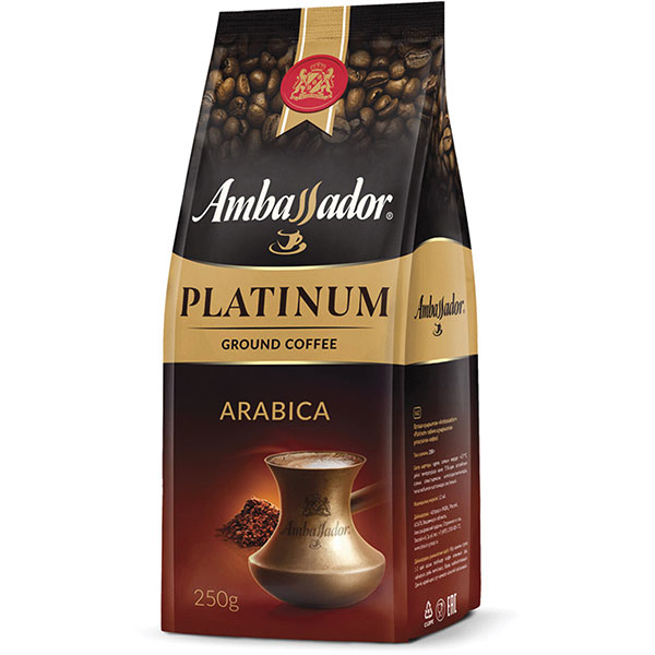 Кофе молотый Ambassador, "Platinum", вес 250 г, 100% Арабика, Россия