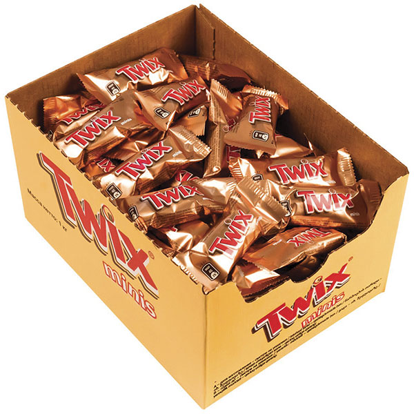 Конфеты шоколадные, TWIX, Minis, вес 1000 г, упаковка картонная коробка, Россия