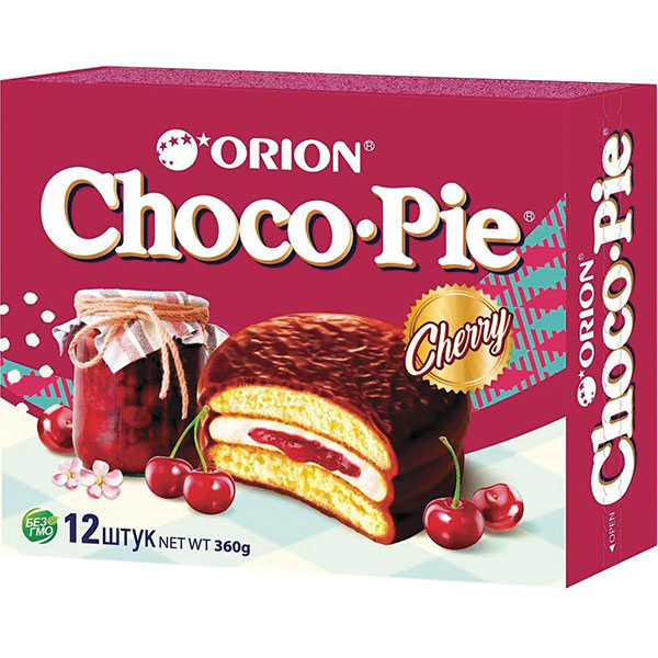 Пирожные ORION, "Choco Pie Cherry", суфле, глазурь, вес 360 г, Россия