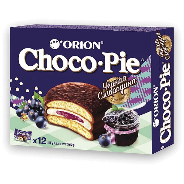 Пирожные ORION, "Choco Pie Black Currant", суфле, глазурь, вес 360 г, Россия