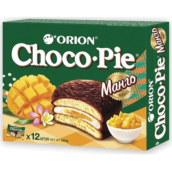 Пирожные ORION, "Choco Pie Mango", суфле, глазурь, вес 360 г, Россия