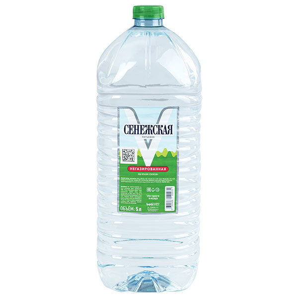 Вода негазированная питьевая, Сенежская, 5 л, Россия, упаковка пластиковая бутылка