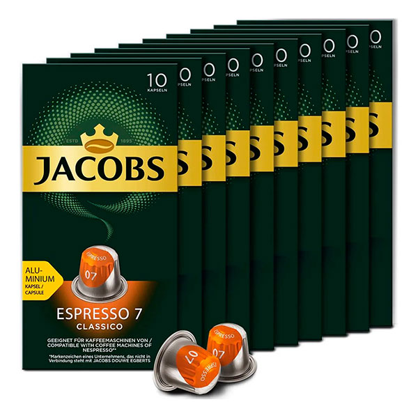 Капсулы для кофемашин Jacobs, "Espresso 7 Classico", комплект 10 шт., по 5 г, Россия