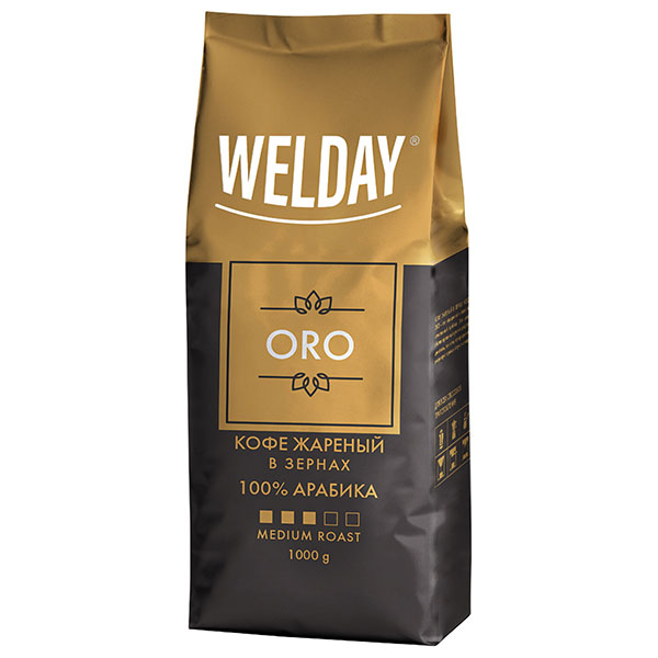 Кофе в зернах WELDAY, "Oro", вес 1000 г, 100% Арабика, Россия