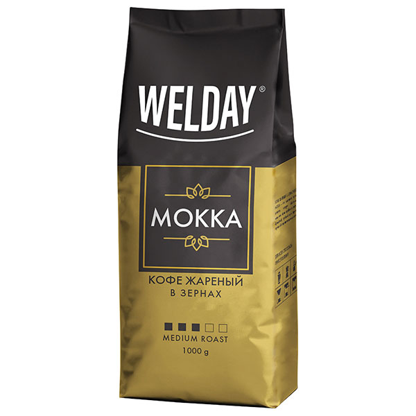 Кофе в зернах WELDAY, "Mokka", вес 1000 г, 30% Арабика, 70% Робуста, Россия