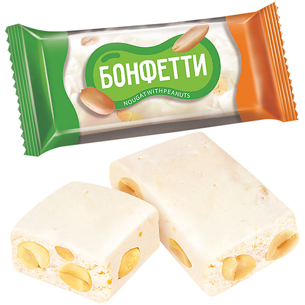 Конфеты из ванильной нуги с арахисом, БОНФЕТТИ, вес  500 г, упаковка мягкая упаковка, Россия