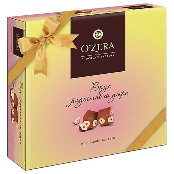 Конфеты шоколадные, O'Zera, "Вкус радостного утра", с цельным фундуком, вес  180 г, упаковка картонная коробка, Россия