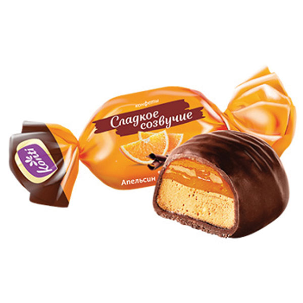 Конфеты шоколадные, KONTI, "Сладкое созвучие" со вкусом шоколада и апельсина, вес 1000 г, упаковка пакет, Россия