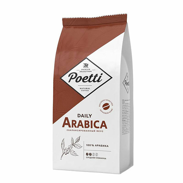 Кофе в зернах Poetti, "Arabica", вес 1000 г, 100% Арабика, Россия