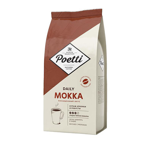 Кофе в зернах Poetti, "Mokka", вес 1000 г, смесь арабики и робусты, Россия