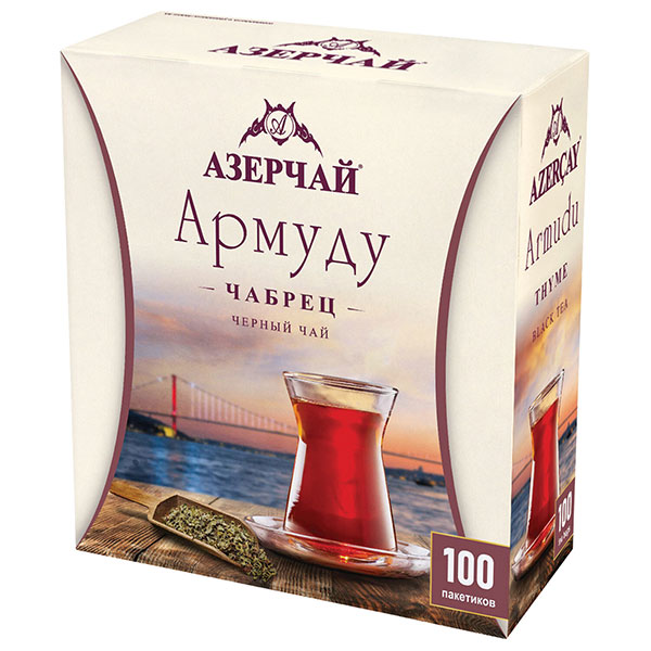 Чай пакетированный Азерчай, "Армуду", черный, с чабрецом, 100 пакетиков по 1,6 г, Россия, 420536
