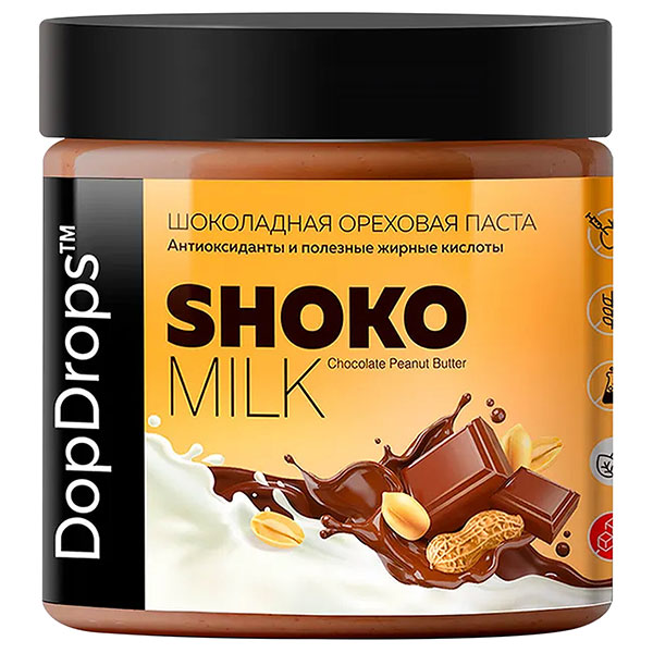 Паста шоколадная ореховая, DOPDROPS, "SHOKO MILK", 500 г, пластиковая банка, DOPD-SH50-PEAN, Россия