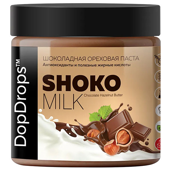 Паста шоколадная ореховая, DOPDROPS, "SHOKO MILK", 500 г, пластиковая банка, DOPD-SH50-HABU, Россия