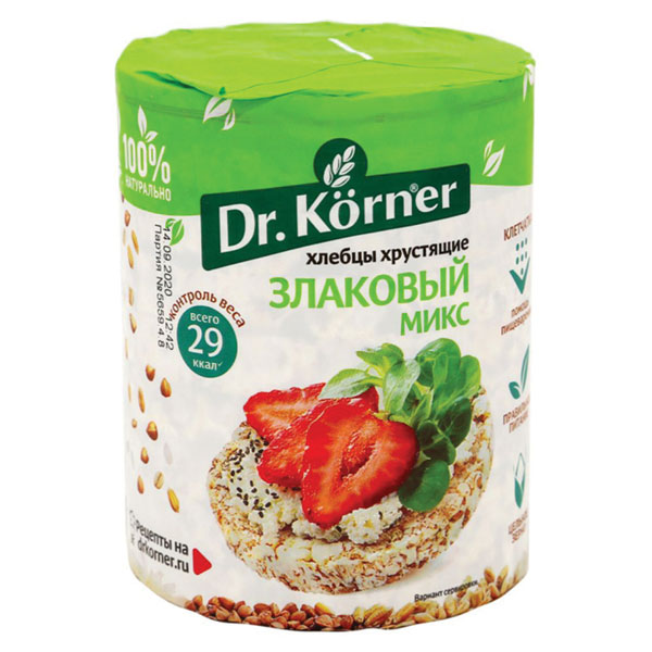Хлебцы, Dr. Korner "Злаковый микс", хрустящие, 90 г, пакет, 601090065