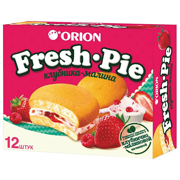 Печенье ORION, "Fresh-Pie Strawberry-raspberry", клубника-малина, бисквитное, вес  300 г, Россия