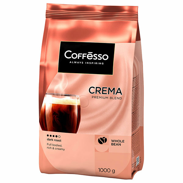 Кофе в зернах Coffesso, "Crema", вес 1000 г, смесь арабики и робусты, Россия