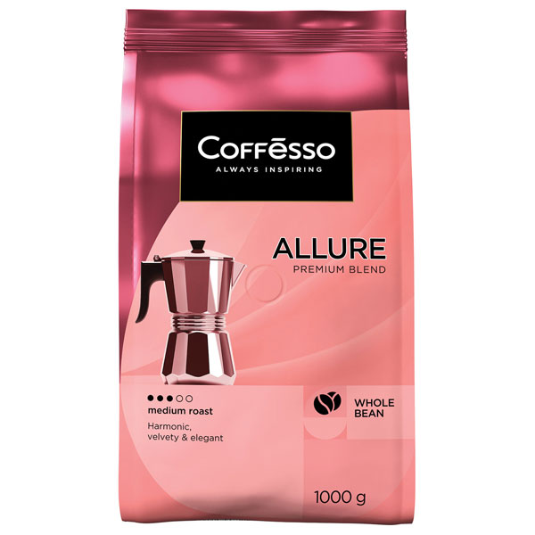 Кофе в зернах COFFESSO "Allure", 1000г, смесь арабики и робусты, дой-пак, 102487
