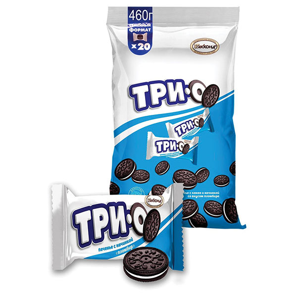 Печенье Акконд, "Трио" с какао и с начинкой со вкусом пломбира, трехслойное, вес  460 г, Россия