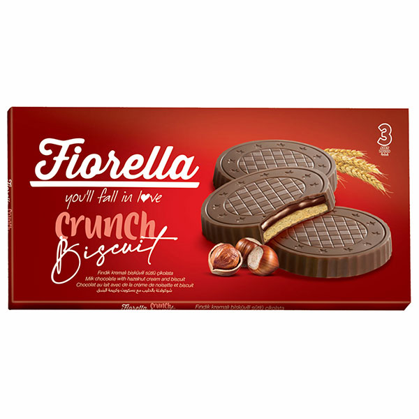 Печенье Fiorella, "Crunch Biscuit" в молочном шоколаде с ореховым кремом, вес   67,5 г, Турция
