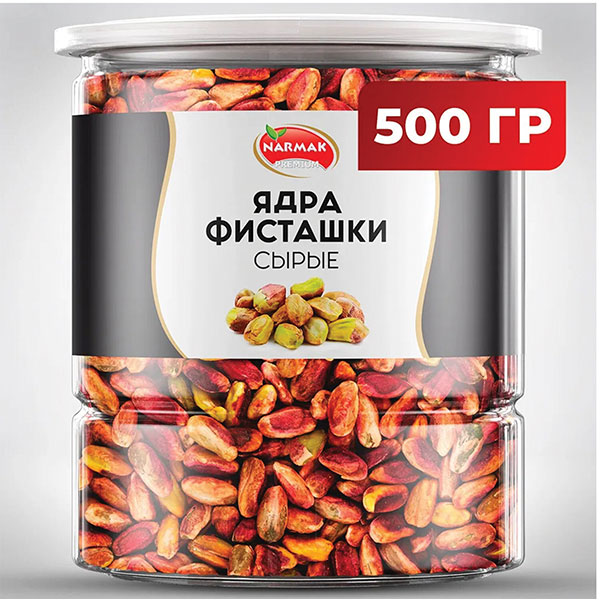 Орехи ядра фисташки сырые, NARMAK, вес  500 г, упаковка пластиковая банка, Россия