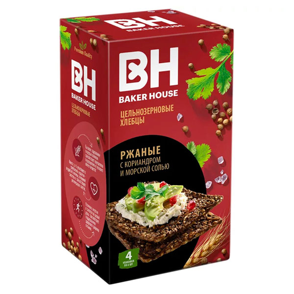 Хлебцы BAKER HOUSE скандинавские цельнозерновые ржаные, 180 г, 19927