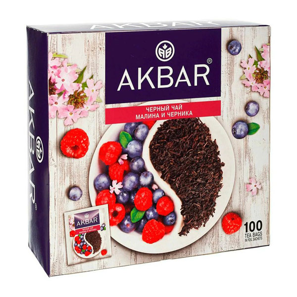 Чай Akbar Малина и Черника черный в пакетиках 100штх1,5г, 1050125