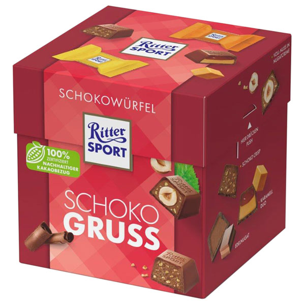 Шоколадные конфеты RITTER SPORT "SCHOKO GRUSS", набор 4 вкуса, 22 конфеты, 176 г