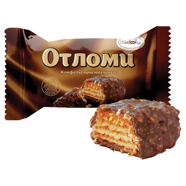 Конфеты вафельные, АККОНД "Отломи", 4кг, с молочной карамелью, картонная коробка