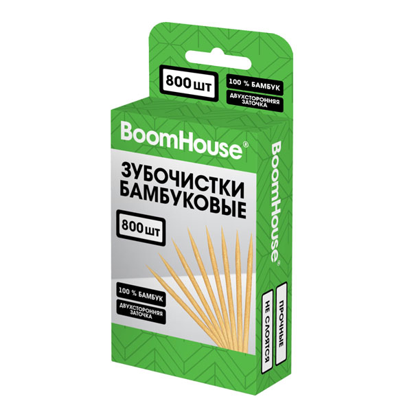 Зубочистки бамбуковые 800 шт. в коробке с подвесом, BOOMHOUSE (БУМХАУС), 701955