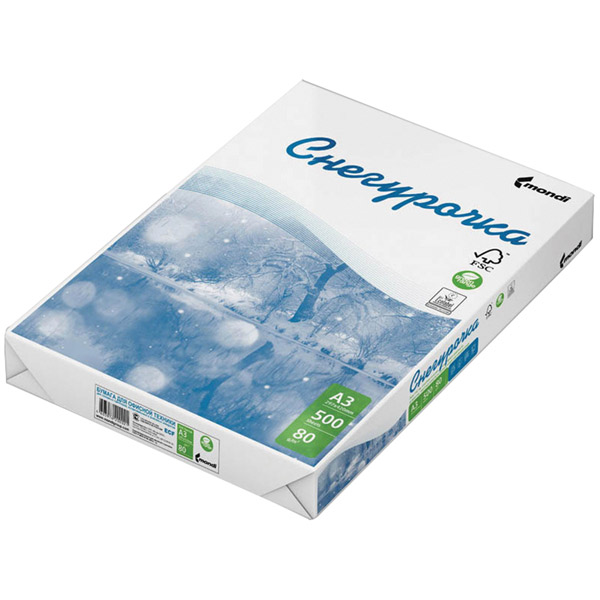 Бумага офисная A3 Снегурочка, плотность  80 г/кв.м, 500 л, класс C+, Россия