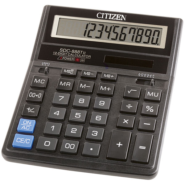Калькулятор настольный Citizen, SDC-888TII, 12 разрядов, 203*159*27 мм, цвет черный