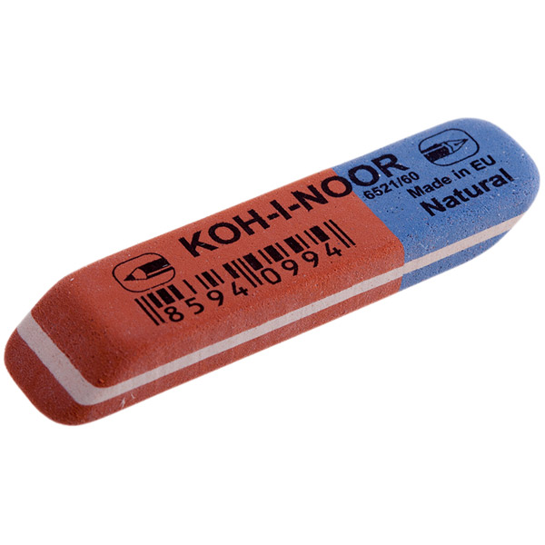 Ластик Koh-I-Noor, "Blue Star" 60, натуральный каучук, 57*14*8 мм, ластик комбинированный, цвет синий/красный, Чешская Республика