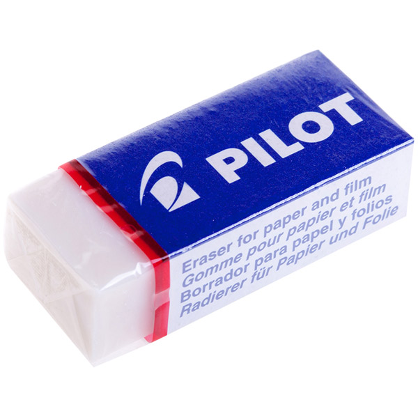 Ластик Pilot, винил, 42*18*11 мм, цвет белый, футляр картонный держатель, Япония