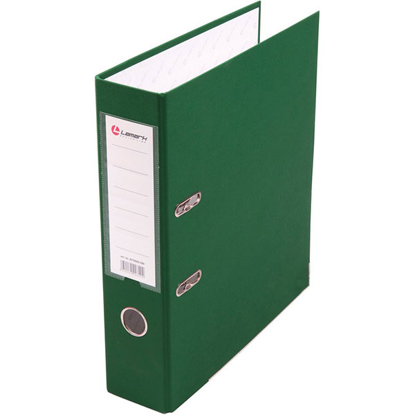 Регистратор A4, ширина корешка 80 мм, цвет зеленый, Lamark, защита нижнего края папки, пластик
